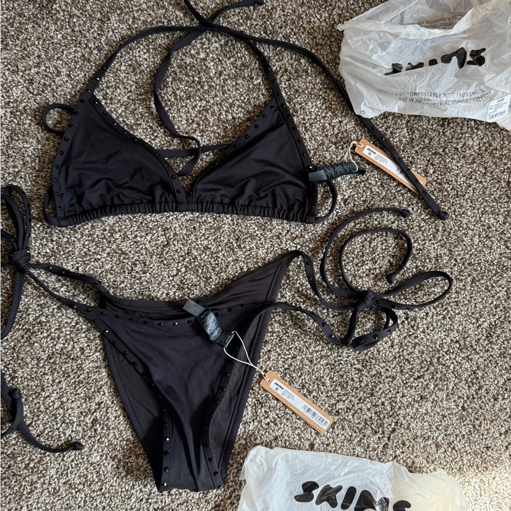 NWT SKIMS Black Rhinestone Studded Bikini